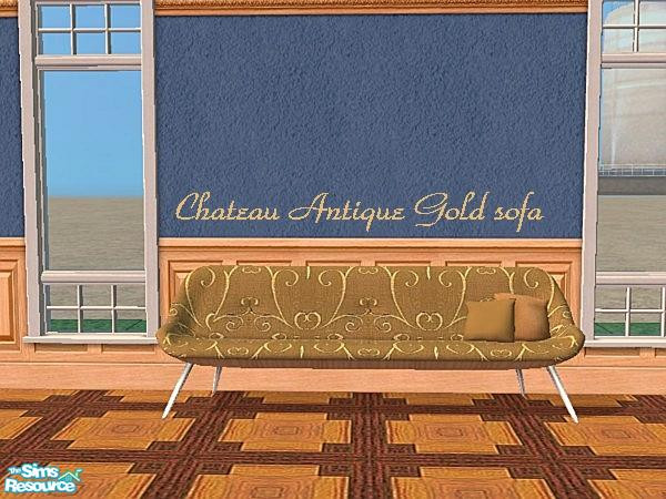 Sims 2 — Chateau Antique Gold sofa by SimMonte — A recolor of the Super Settee sofa in brown and gold.