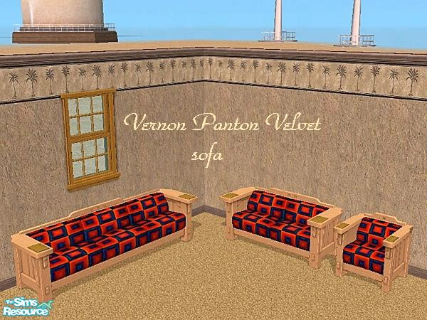 Sims 2 — Vernon Panton Velvet sofa by SimMonte — A recolor of the El Sol sofa in a more modern design. The loveseat and