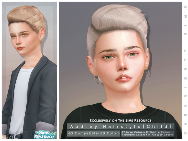 Sims 4 — Audrey Hairstyle [Child] by DarkNighTt — Audrey Hairstyle [Child] 60 colors (27 Base Colors+12 Ombre Colors+7