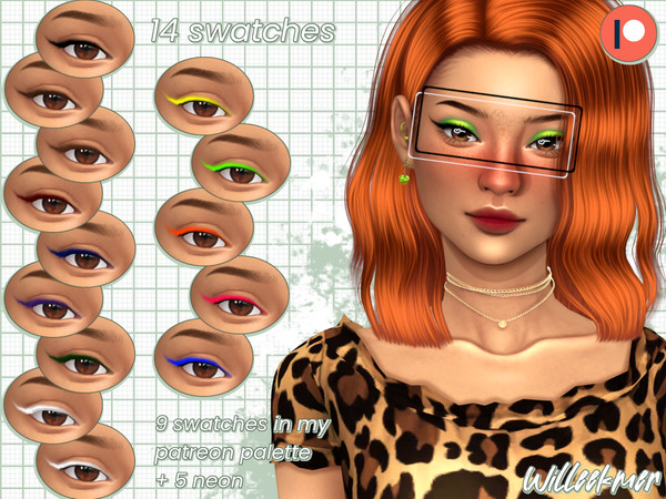 Sims 4 — [PATREON] Tropic Punch EYELINER by Willeekmer — BGC 14 swatches (9 swatches in my patreon palette +5 neon) Teen