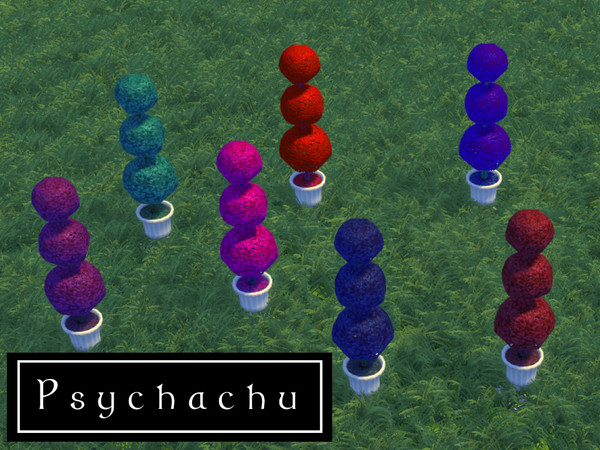 Sims 4 — Three Tier Plant - EA Recolour by Psychachu — 7 swatches, please check notes. Bright, cool, mad little plants.
