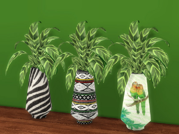 Sims 4 — Jungle Retreat Exotic Leaf Plant by seimar8 — Exotic leaf Plant. Comes in three swatch patterns. Part of the