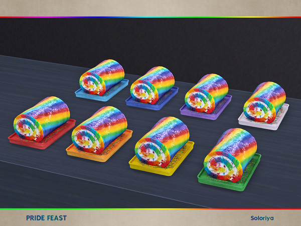 Sims 4 — Pride Feast. Cake Roll by soloriya — Decorative cake roll. Part of Pride Feast set. 8 color variations.