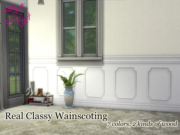 Sims 4 — Real Classy Wainscoting by sillyfidget — Knockdown texture paint in seven colors with white or dark wood