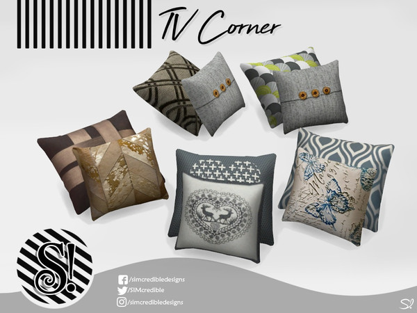 Sims 4 — TV corner cushions by SIMcredible! — by SIMcredibledesigns.com available at TSR 5 colors variations