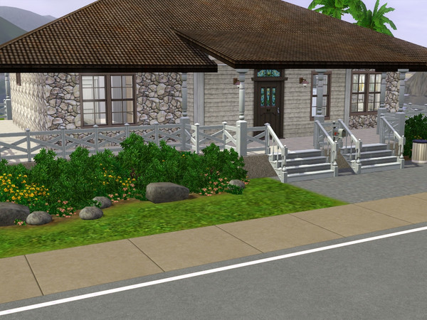 Sims 3 — Waters Edge by Madams139 — A two bedroom, two bathroom single story home. Wrap around porch. Large garden with