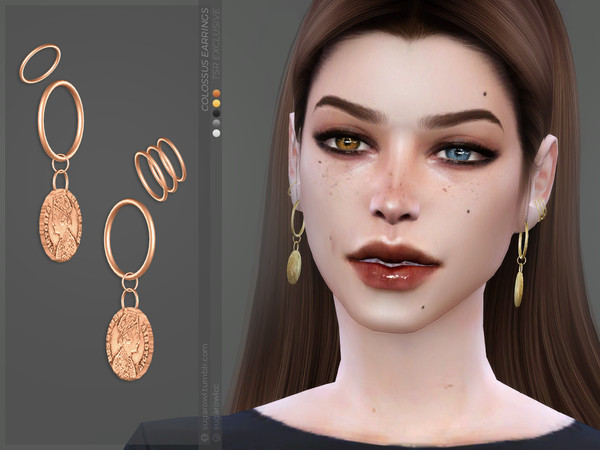 Sims 4 — Colossus earrings by sugar_owl — Hoop earrings for females, with anti-tragus piercing and a coin. - new mesh -