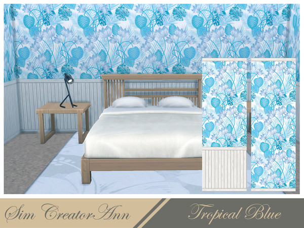 Sims 4 — Tropical Blue by Sim_Creator_Ann — A tropical blue wallpaper comes in 4 swatches, haves 3 wall heights and it's