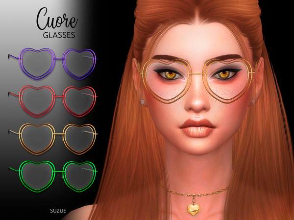 Sims 4 — Cuore Glasses by Suzue — -New Mesh (Suzue) -12 Swatches -For Female and Male (Teen to Elder) -HQ Compatible