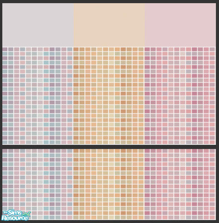 Sims 2 — Humble Tile Set by s00z — Three partially tiled walls with coordinating floors.