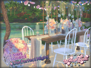 Sims 4 — The Perfect Night Essentials by ArwenKaboom — Beach wedding inspired set with lots of candles, dining area and
