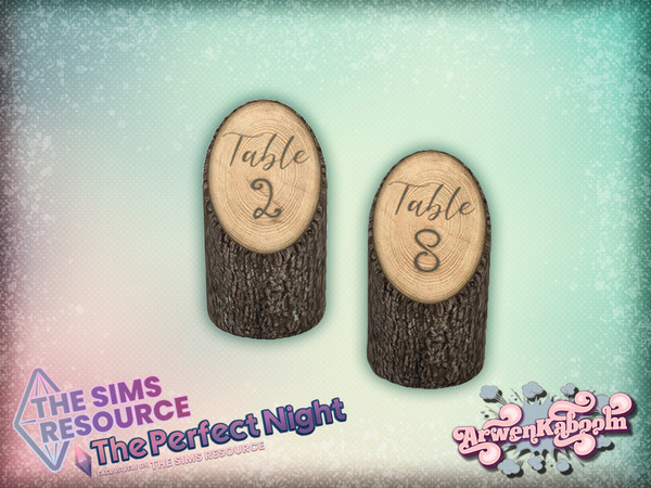 Sims 4 — The Perfect Night - Table Numbers by ArwenKaboom — Base game wood log shaped and stamped with table numbers so