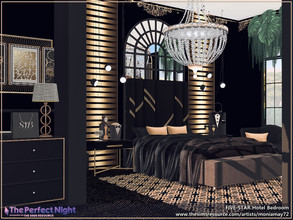 Sims 4 — The Perfect Night Five-Star Hotel Bedroom by Moniamay72 — A beautiful night in a beautiful black and gold hotel