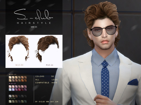 Sims 4 — short wavy hairs for male by S-Club — Sims 4 Hair for men, 50 colors, can use with hat and HQ mod, thank you