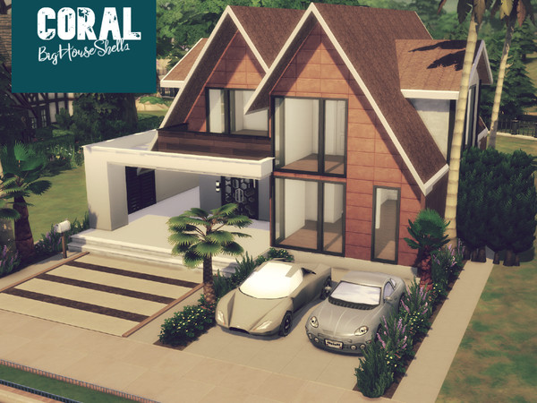 Sims 4 — Coral [Shell] by GenkaiHaretsu — Big house shell. *For safety, place the house as furnished (so as not to lose