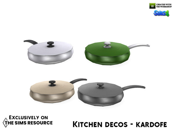 Sims 4 — Kitchen decos_Frying pan by kardofe — Frying pan with lid, decorative, in four colour options 