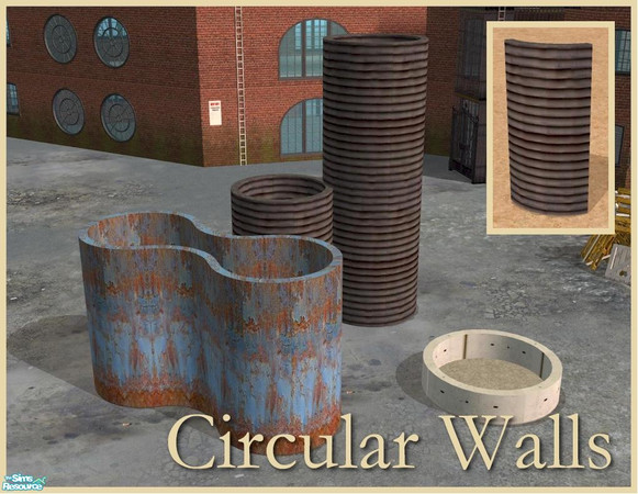 Sims 2 — Curved Wall in Corrugated Iron by Cyclonesue — A recolour of the curved wall mesh (column). Also recolours all