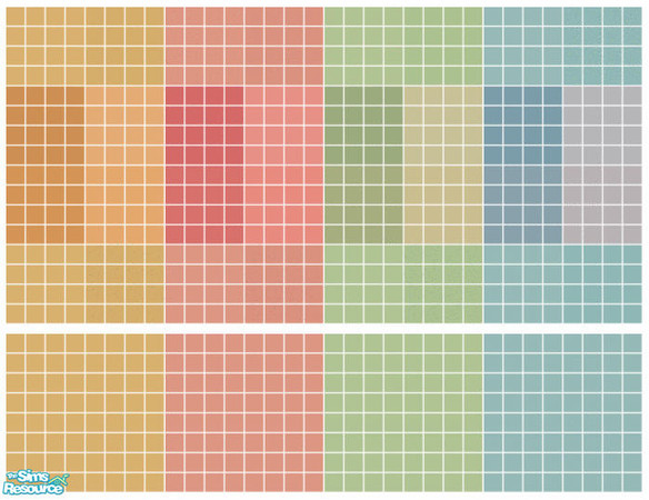 Sims 2 — Asia Tile Set by s00z — Four tiled walls with coordinating floors.