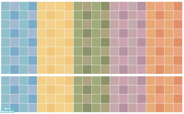 Sims 2 — Crysalis Tile Set by s00z — Five Tiled Walls with Coordinating Floors