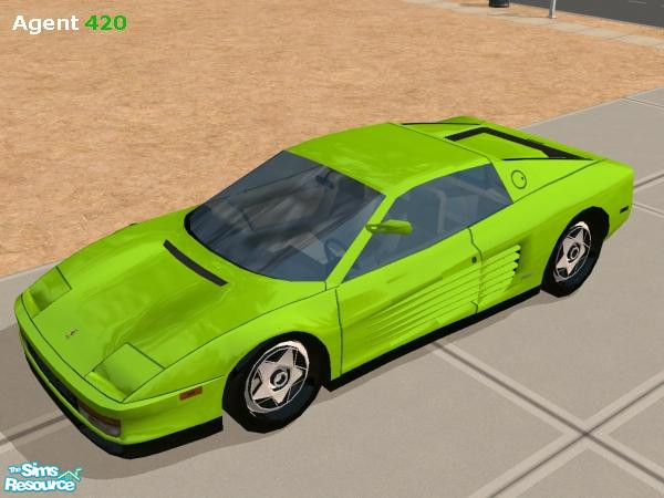 Sims 2 — Sporty Minty Green Ferrari Testarossa by Agent420 — A Ferrari Testarossa in Sporty Minty Green. MESH by the
