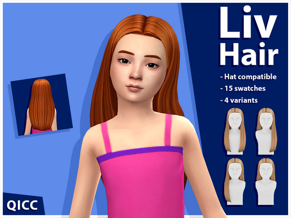 Sims 4 — Liv Hair v4 by qicc — A long straight middle part hairstyle that comes in 4 variants. This is variant #4. -