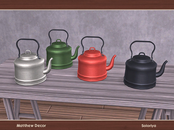 Sims 4 — Matthew Decor. Teapot by soloriya — Metal teapot. Part of Matthew Decor set. 4 color variations. Category: