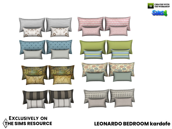 Sims 4 — Leonardo Bedroom_Pillows by kardofe — Set of four pillows, to put on the bed, in eight different options