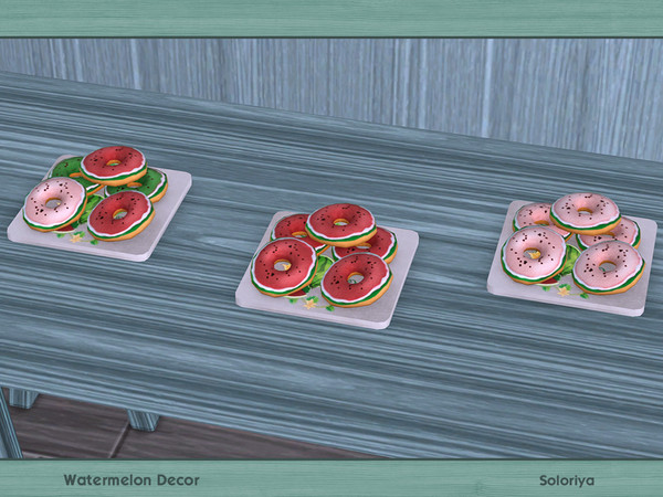 Sims 4 — Watermelon Decor. Donuts by soloriya — Decorative donuts. Part of Watermelon set. 3 color variations. Category: