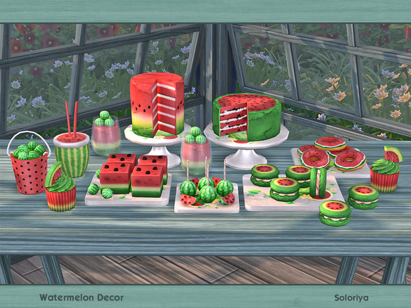 Sims 4 — Watermelon Decor by soloriya — Decorative food for your summer parties. Everything can be found in category