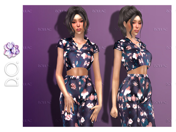 Sims 4 — Sleepwear Top [SET] DO138 by DOLilac — Floral satin sleepwear top