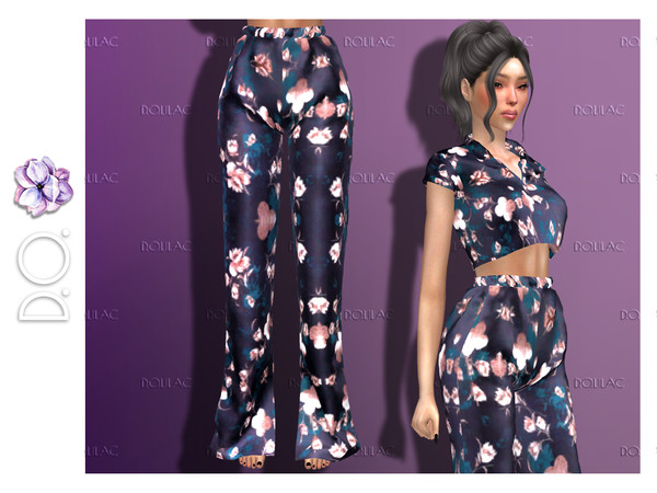 Sims 4 — Sleepwear Bottom [SET] DO139 by DOLilac — Floral satin sleepwear pants