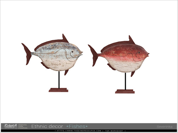 Sims 4 — Ethnic decor - fish v03 Red by Severinka_ — Table wood sculpture v03 'Red flat fish' From the set 'Ethnic decor'