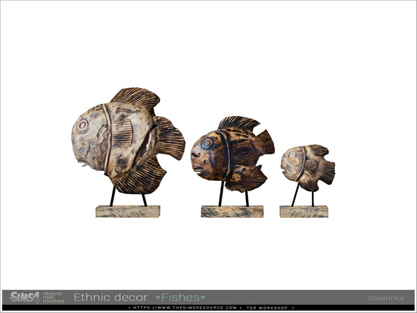 Sims 4 — Ethnic decor - fishes v06 Prehistoric by Severinka_ — Table wood sculpture v06 Prehistoric fishes' From the set
