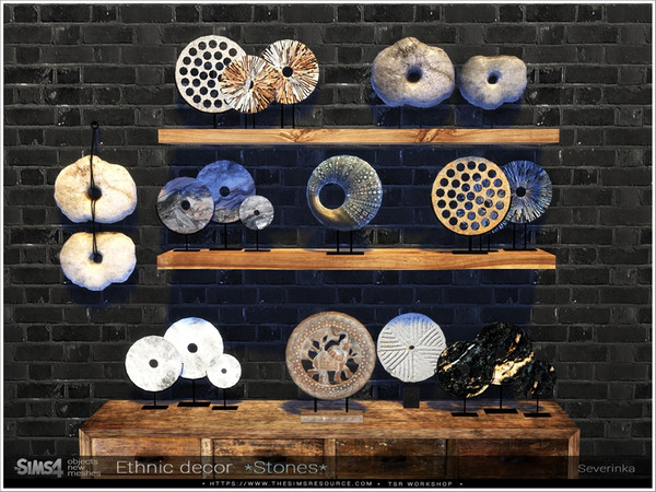 Sims 4 — Ethnic decor *Stones* by Severinka_ — A set of table and wall decor - stone sculptures in Ethnic style. The set