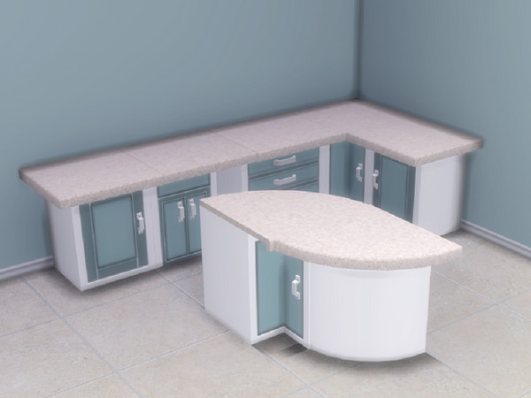 Sims 4 — Duck Egg Blue Farmhouse Kitchen Island Counter by seimar8 — Maxis match duck egg blue farmhouse kitchen counter