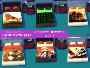 Sims 4 — Fallout Double Bedding Set 1 by EponaValkyrie — A collection of 6 double bedding swatches from the game