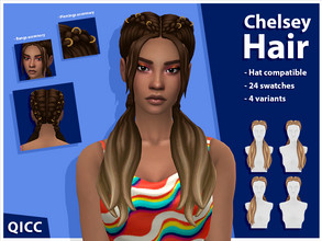 Sims 4 — Chelsey Hair Set (Patreon) by qicc — French braid pigtails that come in 4 variants and with optional bangs,