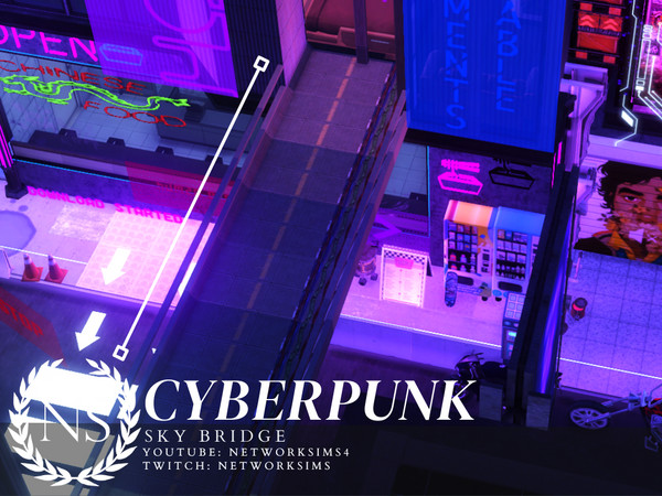 Sims 4 — Cyberpunk City Clutter - Sky Bridge by networksims — A tileable sky bridge in a variety of textures; - Metal