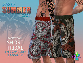 Sims 4 — SimmieV BoS BB Short Tribal by SimmieV — A set of 8 knee length basketball shorts in island inspired tribal