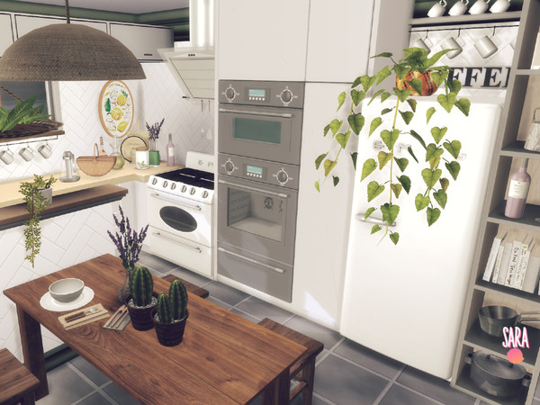 Sims 4 — Sara Kitchen by GenkaiHaretsu — Modern boho kitchen and dining.
