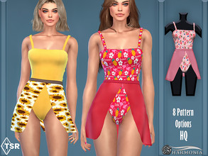 Sims 4 — One-Piece Skirted Swimsuit by Harmonia — New mesh / All Lods HQ 8 Pattern Options Please do not use my textures.
