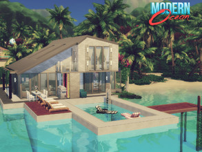 Sims 4 — Modern Ocean by GenkaiHaretsu — Modernist house by the ocean with a pool of ocean water. A house for a small