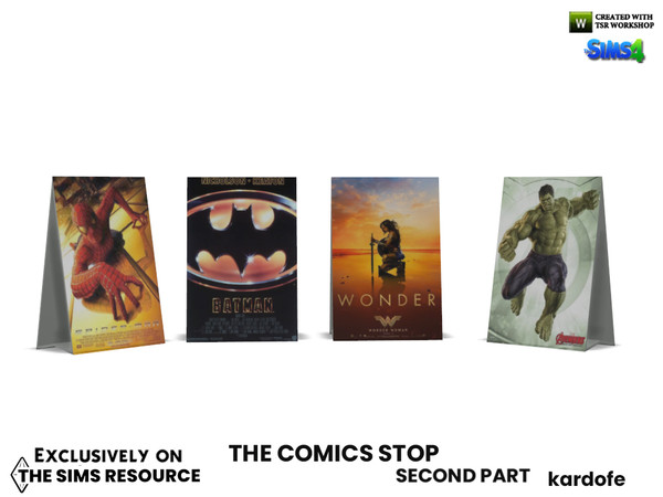 Sims 4 — The Comics Stop_Table sign by kardofe — Advertising poster, to put on the table, decorative, in four different