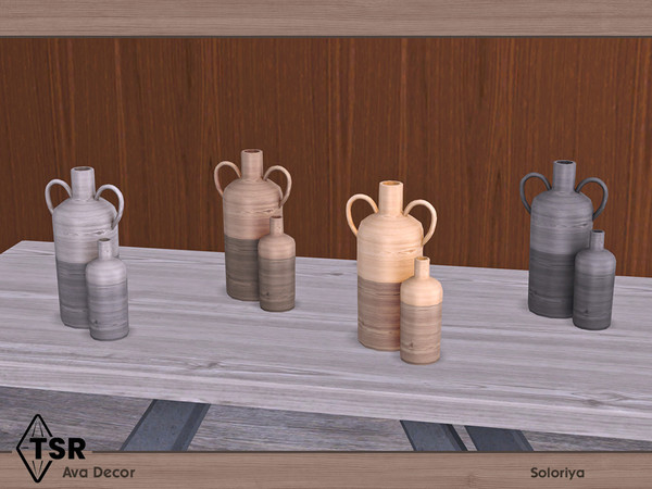 Sims 4 — Ava Decor. Two Vases by soloriya — Two wooden vases in one mesh. Part of Ava Decor set. 4 color variations.
