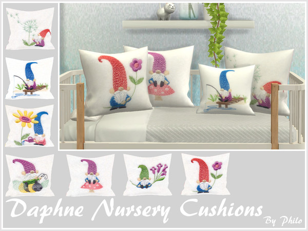 Sims 4 — Daphne Nursery Cushions [Mesh required] by philo — Lovely small cushions with gnome pattern for nursery or