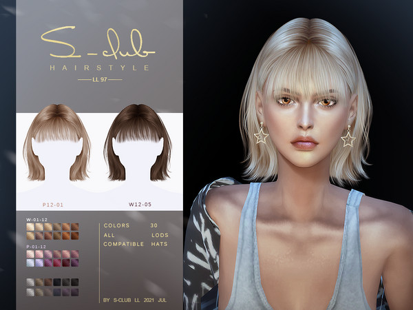 Sims 4 — Short bang hairstyle for female by S-Club by S-Club — Short bang hair, 30 colors, HQ, Hat compatible, hope you