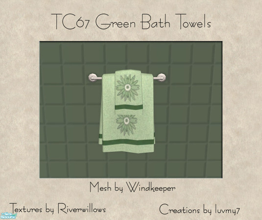 Sims 2 — TC67 Green Bathroom Set -  Green Bath Towels by luvmy7 — A very nice bath towel recolored to match my TC67 Green