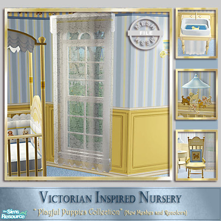 Sims 2 — Playful Puppies - Diagonal Curtain by Cashcraft — A recolor of my Victorian Inspired Nursery set, "Little