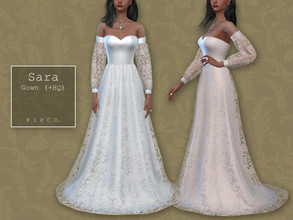 Sims 4 — Bohemian Wedding - Sara Gown. by Pipco — An elegant lace wedding gown in 23 colors. Base Game Compatible New