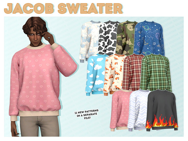Sims 4 — Jacob Sweater (patterns) by Solistair — Loose winter or autumn style sweater/jumper for male frames. Comes in 20
